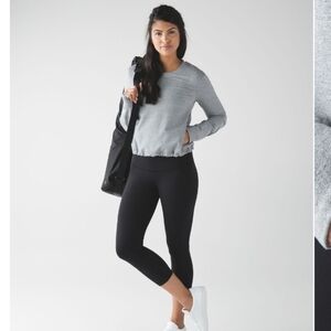 Lululemon Getaway Crew Heathered Speckled Grey Cutout Stretch Sweatshirt Size 10